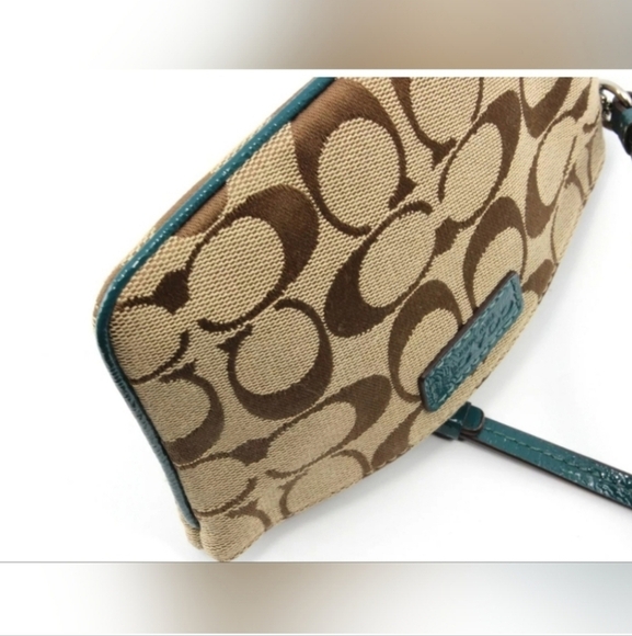 Coach Canvas Signature C Wristlet in Brown and Teal EUC - Picture 4 of 5